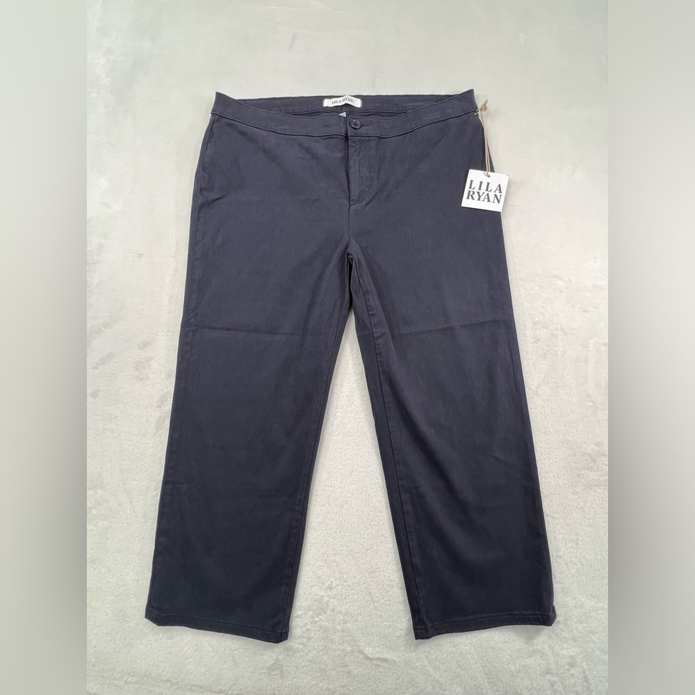 NEW Lila Ryan 14 Blue Cotton Blend The Jase Slim Straight Pedal Pusher Navy